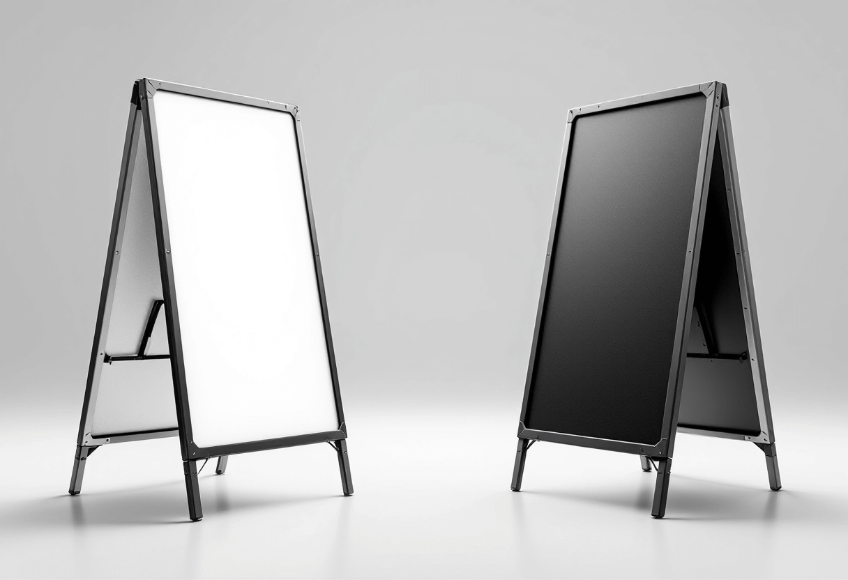chevalets stops trottoirs publicitaires pliable en aluminium en studio