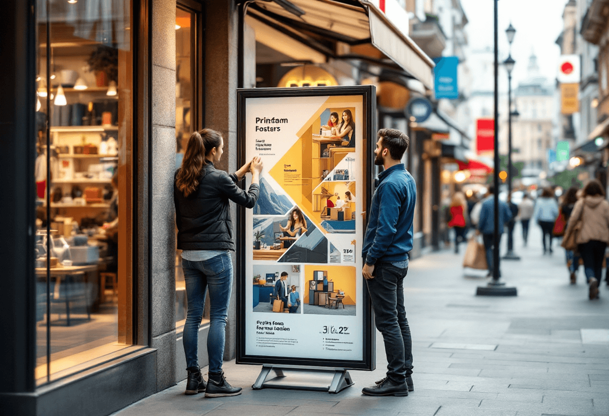 stop trottoir publicitaire double face devant un magasin